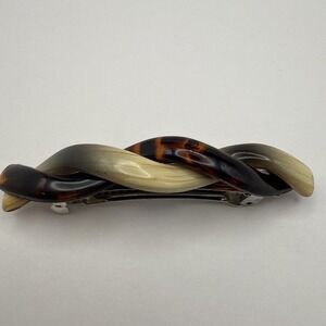 VINTAGE FAUX TORTOISE BRAIDED PLASTIC HAIR BARRETTE UP DO HAIR ACCESSORY
